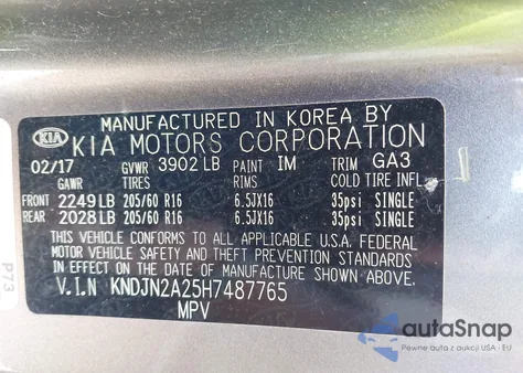 2017 Kia Soul z USA, uszkodzony, nr VIN KNDJN2A25H7487765